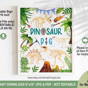 Dinosaur Party Dig Site Sign. Boy Kid Cute Dino Birthday Party Game Activity 8x10 Table Decor Poster. Instant Download Printable File K017