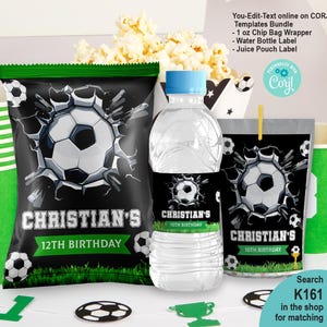 EDITABLE Football Birthday Party Favors Bundle Set 3 Templates. Boy Kid Soccer Game Chip Bag Juice Water Bottle Wrappers Treats Labels K161