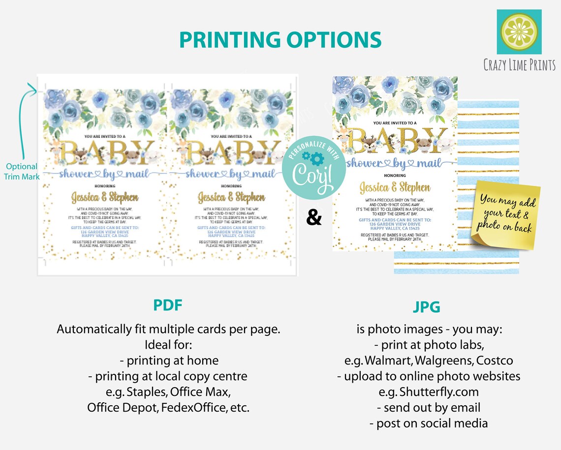 Boy Baby Shower By Mail Invitation. Watercolor Pandemic Covid Etsy