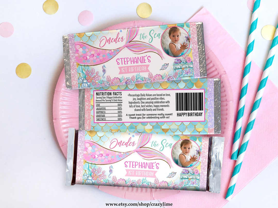 EDITABLE Mermaid Birthday Candy Bar Wrapper Template. Watercolor Pool ...