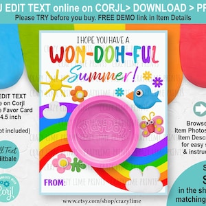 EDITABLE Summer Play Dough Gift Card. End of School Year Have Won-doh-ful Summer Label. Teacher Classroom Kid Class Summer Party Favor S026