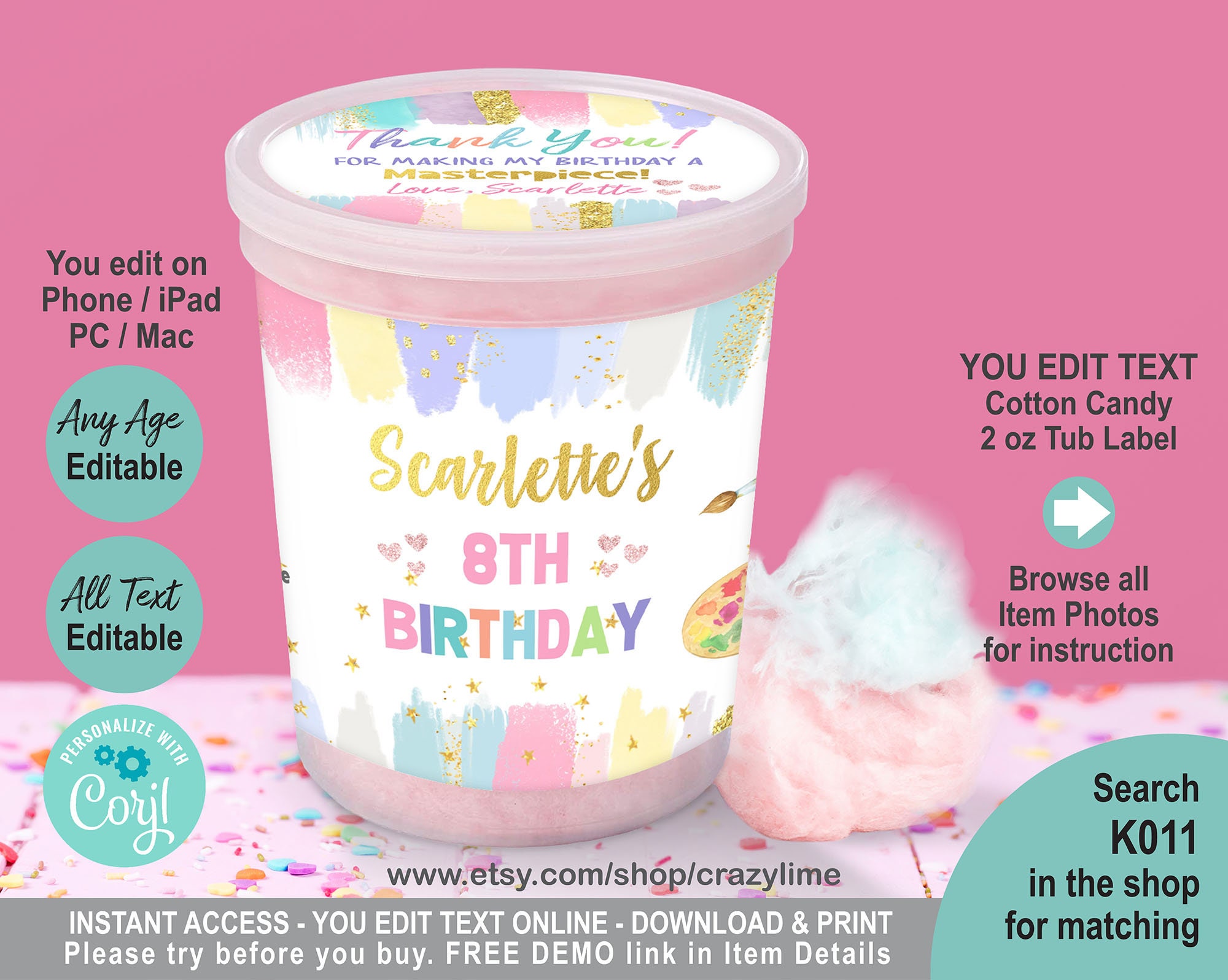 Cotton Candy Label for Fun Sweets Cotton Candy Etsy