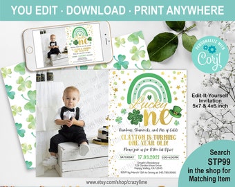 EDITABLE Lucky One Birthday Invitation Template. St | Etsy
