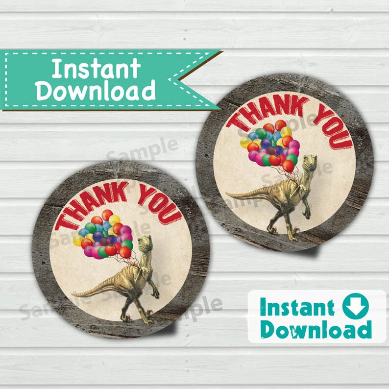 Digital DIY file Dinosaur favor tag KB148 Instant Download Rustic realistic dianosaur thank you tag 2 inch circle