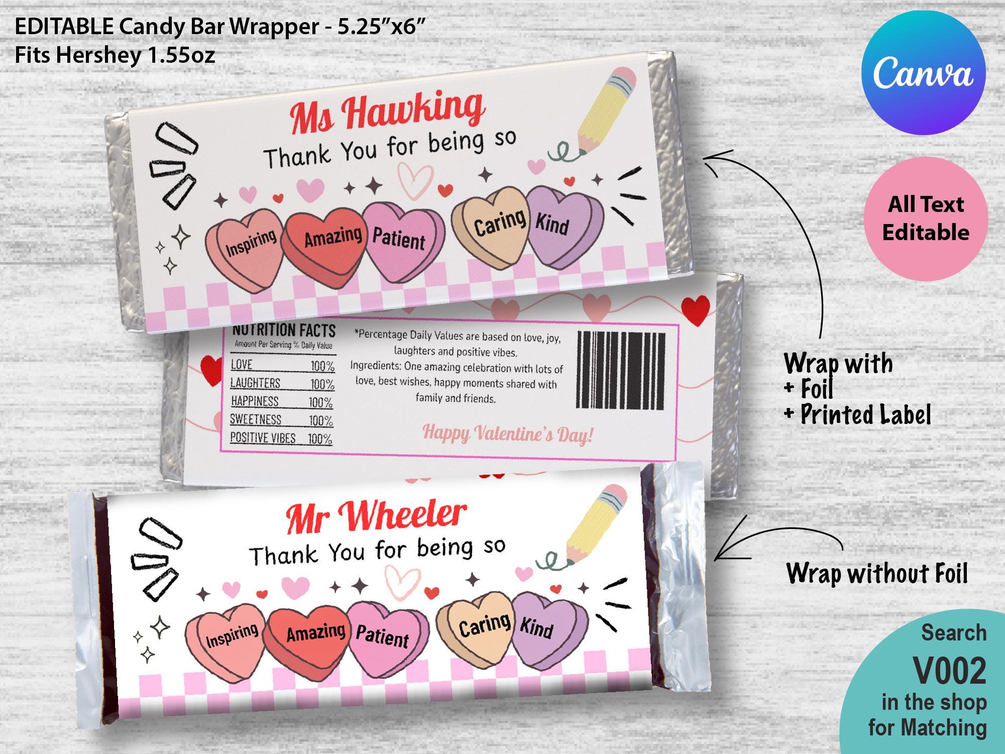 EDITABLE Name Valentines Teacher Chocolate Candy Bar Wrapper ...