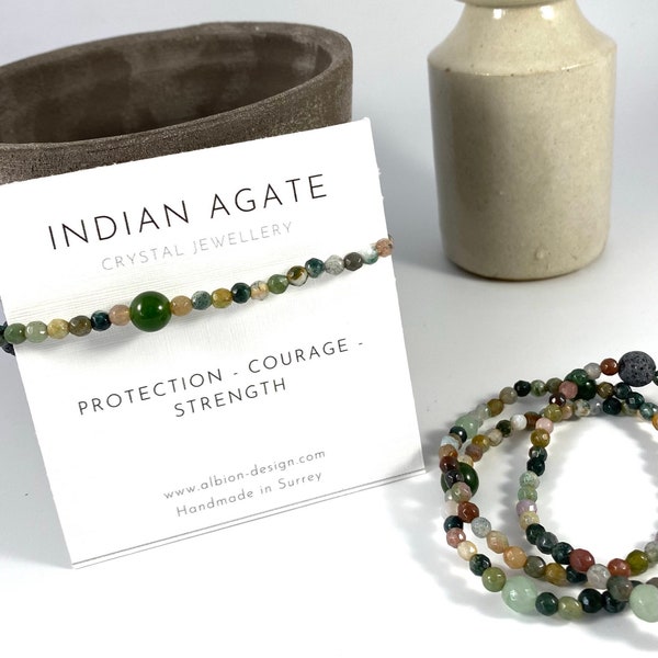 Indian Agate Bracelet - Agate Anklet - Crystal Anklet - Crystal Bracelet - Natural Crystal - Diffuser Bracelet - Lava Bracelet