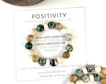 Crystal Diffuser Bracelet: Jasper, Agate & Rosewood - Positivity Jewelry