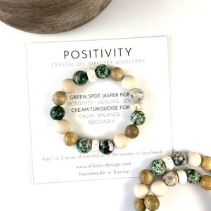 Crystal Bracelet - Positivity Bracelet - Jasper Bracelet - Tree Agate - Diffuser Bracelet - Natural Crystal - Healing Bracelet - Rosewood