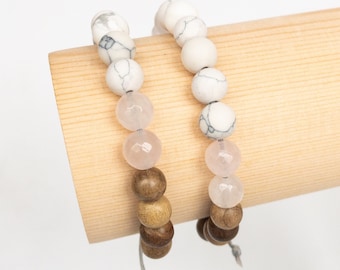 Diffuser Rose Bracelet - Rose Quartz Beads - Howlite Beads - Oil Diffuser Bracelet - Aromatherapy Bracelet - Lava Beads