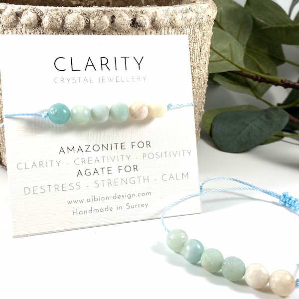 Crystal Bracelet - Clarity Bracelet - Confidence Bracelet - Amazonite - Agate Bracelet, Healing Bracelet - Calm Bracelet