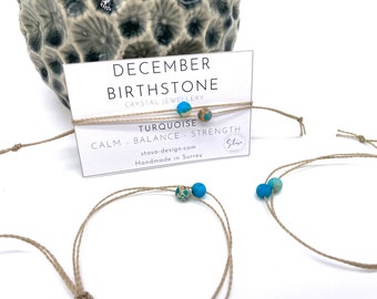 December Crystal Birthstone Bracelet - December Birthday Gift - Adjustable Turquoise Bracelet