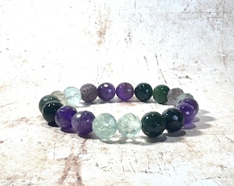 Chunky Amethyst and Moss Agate and Fluorite Diffuser Bracelet