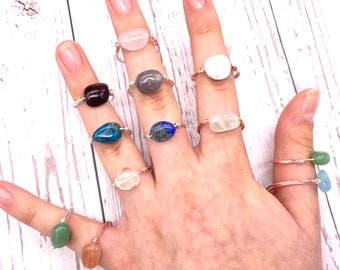 Handmade Gemstone Wire Wrapped Ring: Natural Crystal Jewelry