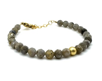 Labradorite Bracelet - Handmade in the UK - Natural Stones With Stainless Steel Detail - Adjustable