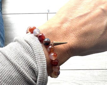 Orange Sardonyx Gemstone Bracelet with Lava Stone | Handmade in the UK