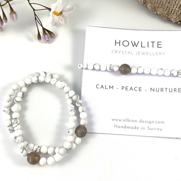 Howlite Bracelet - Crystal Anklet - Crystal Bracelet - Natural Crystal - Diffuser Bracelet - Lava Bracelet - Dainty Bracelet - White Crystal