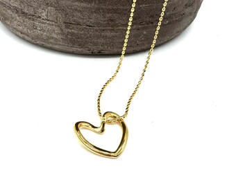 Golden Heart Necklace made with Stainless Steel - Anti Tarnish - Waterproof and Hypoallergenic - Adjustable Necklace