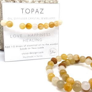 Topaz Crystal Bracelet, Happiness Crystal, Lava Rock Diffuser Bracelet, Yellow Beaded Bracelet, Topaz Natural Jewllery