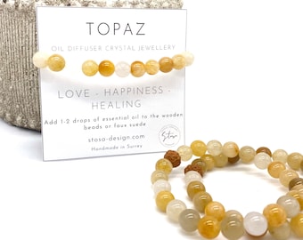 Pulsera de cristal de topacio: difusor de aceites esenciales de roca volcánica