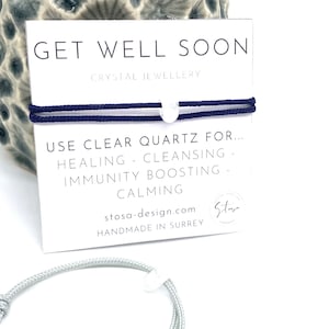 Get Well Soon Crystal Bracelet - Get Well Soon Gift - Bracelet on a Card - Natural Clear Quartz Crystal Bracelet - Adjustable Gem Bracelet