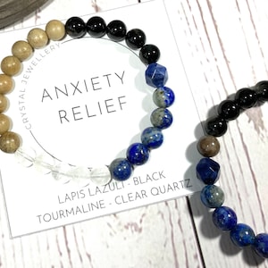Anxiety Relief Crystal Bracelet: Lapis Lazuli, Tourmaline & Quartz