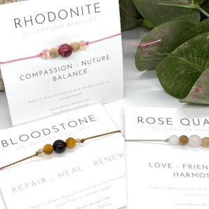 Pulsera difusora de aceite con piedras preciosas hecha a mano: Nudo de macramé ajustable