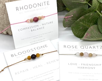 Handmade Gemstone Oil Diffuser Bracelet: Adjustable Macrame Knot