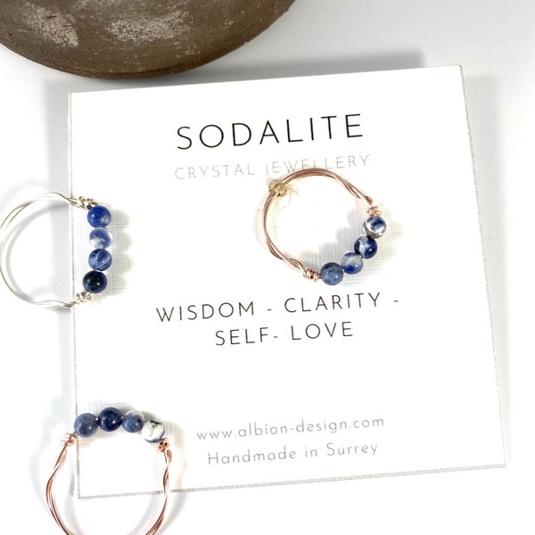 Sodalite Ring - Raw Crystal Ring - Stacking Ring - Sagittarius Crystal - Sodalite Crystal - Crystal Ring - Blue Crystal, Wire Wrapped Ring