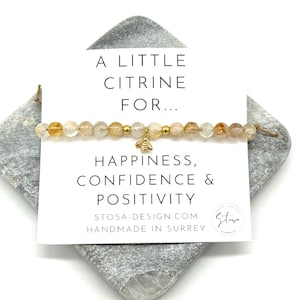 Pulsera de citrino - Pulsera de cuentas naturales con dije de abeja dorada - Pulsera de cristal - Pulsera de piedras preciosas de felicidad y confianza