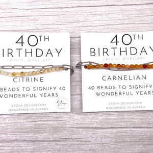40. Geburtstag Armband mit natürlichen Kristallen - 40 Perlen für 40 Jahre - Set mit einer Büroklammer Kette