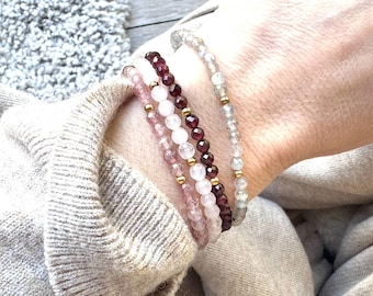 Dainty Gemstone Beaded Bracelet: Aquamarine, Garnet, Amethyst, Moonstone