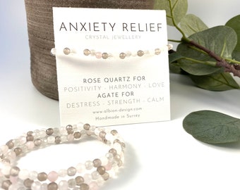 Crystal Bracelet - Anxiety Bracelet - Stress Relief Bracelet - Rose Quartz - Agate - Jade Bracelet - Natural Crystal - Healing Bracelet