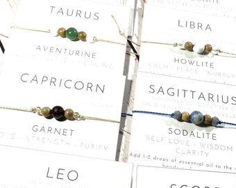 Zodiac Bracelet Star Sign Crystal Jewellery, Birth Month Gemstone Bracelet, Astrology Gift for Her, Handmade Birthday Gift