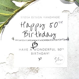 50er Geburtstag Armband | 50. Geburtstagsgeschenke für Frauen | 50. Geburtstagskarte Geschenk | 50er Jahre Armband Silber