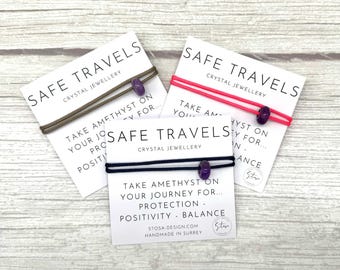 Amethyst Crystal Travel Bracelet: Adjustable Travelling Sailing Rope