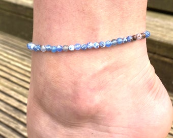 Beaded Anklet - Dainty Anklet - Crystal Anklet - Ankle Bracelet with Beads - Rose Quartz Anklet - Gemstone Anklet - Adjustable Anklet