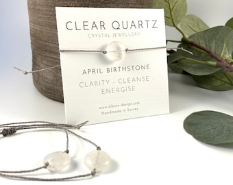 Bergkristall-Armband: April Geburtsstein-Kristall, einstellbares Freundschaftsarmband