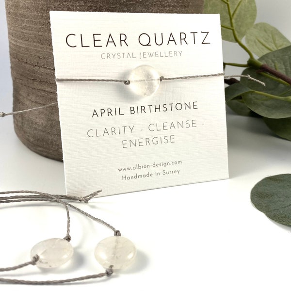 Clear Quartz Bracelet: April Birthstone Crystal, Adjustable Friendship Bracelet