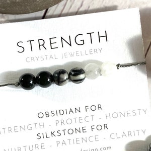 Obsidian & Silkstone Crystal Bracelet: Handmade Macrame Adjustable