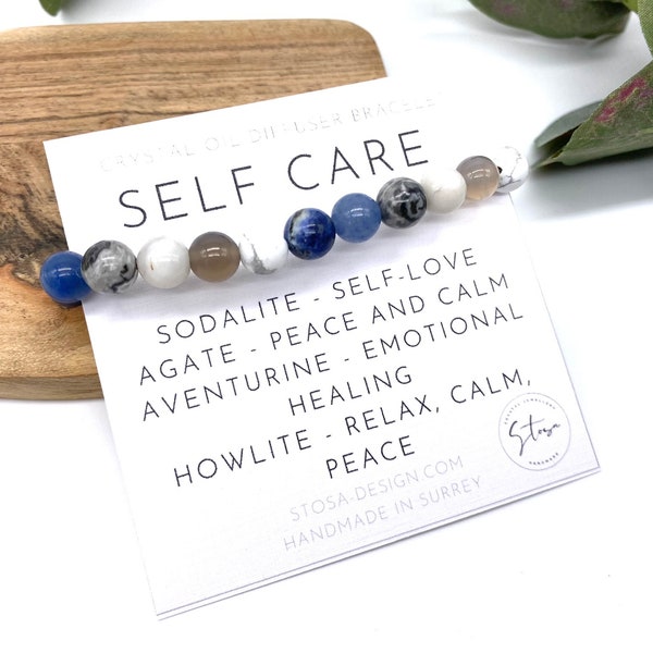 Self Care Crystal Bracelet - Self Love Crystals - Sodalite Bracelet - Aromatherapy Bracelet - Crystals That Promote Confidence, Oil Diffuser