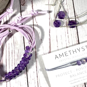 Amethyst Crystal Bracelet: Natural Gemstone, Adjustable Macrame Knot
