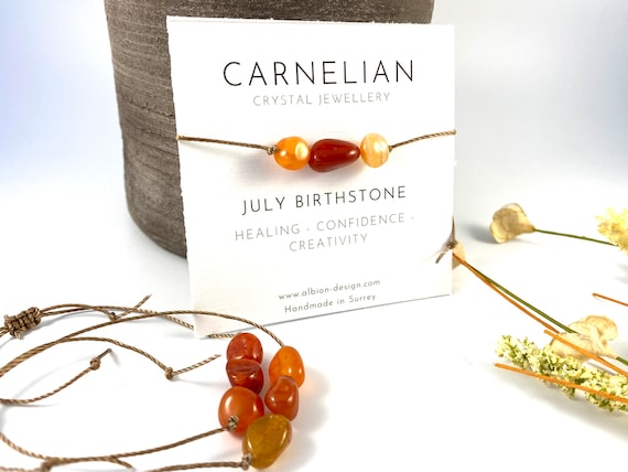 Raw Carnelian Bracelet: July Birthstone, Adjustable Friendship Jewelry