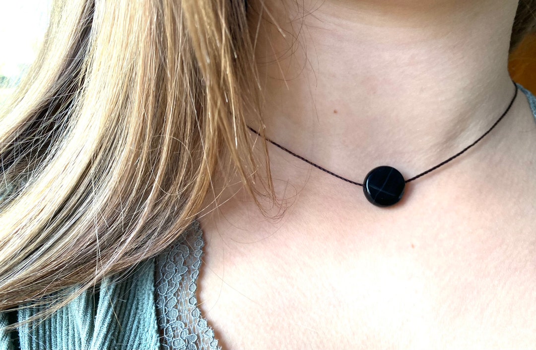 Black Crystal Necklace Agate Crystal Necklace Natural Stone Disc Choker