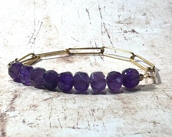 Amethyst and Gold Paperclip Chain Bracelet