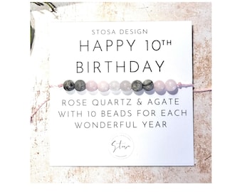 Crystal 10th Birthday Bracelet: Rose Quartz & Agate