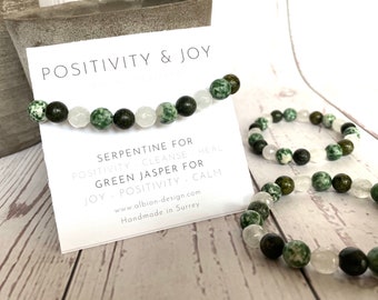 Crystal Bracelet - Positive Bracelet - Joy Bracelet - Jasper - Serpentine - Jade Bracelet - Natural Crystal - Healing Bracelet, Gift Crystal