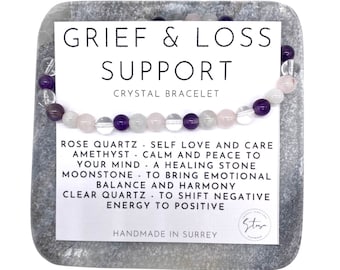 Grief Support Crystal Bracelet: Rose Quartz, Moonstone & Amethyst