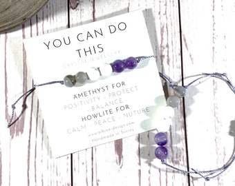 Crystal Bracelet - Can Do Bracelet - Motivating Bracelet - Amethyst - Howlite - Agate Bracelet - Natural Crystal - Healing Bracelet
