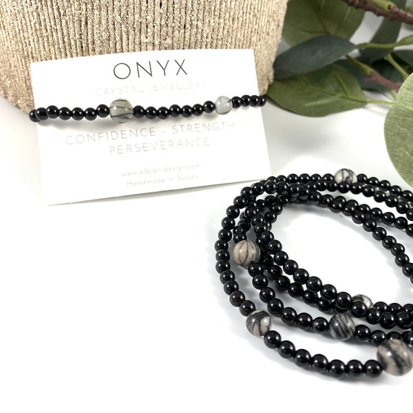 Onyx Crystal Bracelet - Onyx Crystal Anklet - Natural Crystal Bracelet - Diffuser Bracelet - Lava Bracelet - Dainty Bracelet