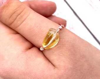 Citrine Ring,  Handmade Crystal Ring - Natural Gemstone Wire Wrapped Jewellery - Small Gifts For Friends and Teenagers